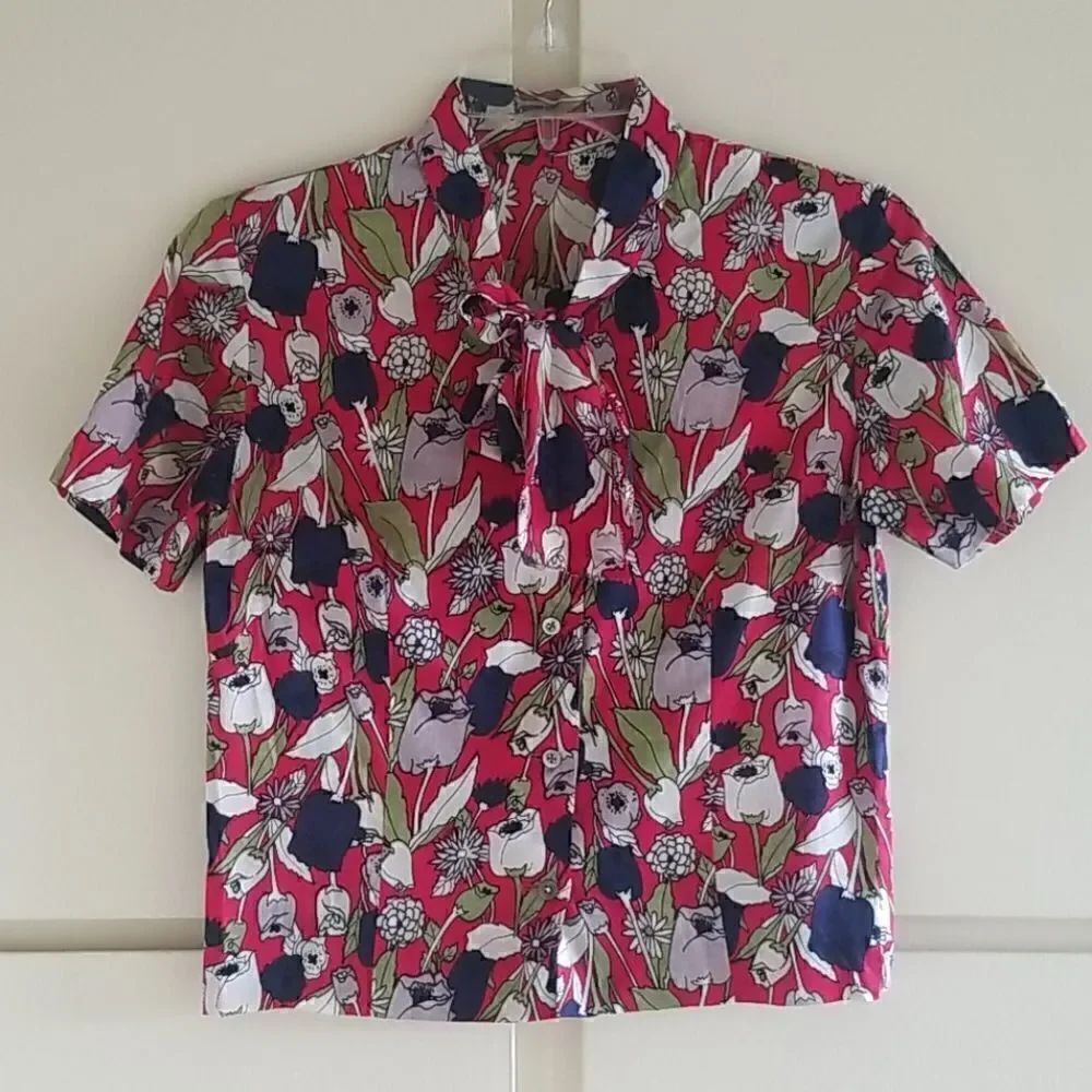 Women's Custom Cherry Red Floral Print Blouse, S